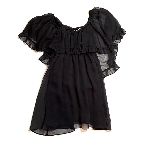 Free People Navy Solid Babydoll Ruffle Woven Off The Shoulder Mini Dress - Picture 2 of 8